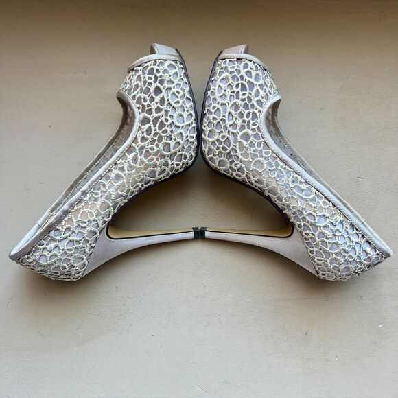 Lady Couture Ivy Peep Toe Silver Lace Mesh Stiletto Heels NIB Women’s EU 38 US 7 - Picture 6 of 16